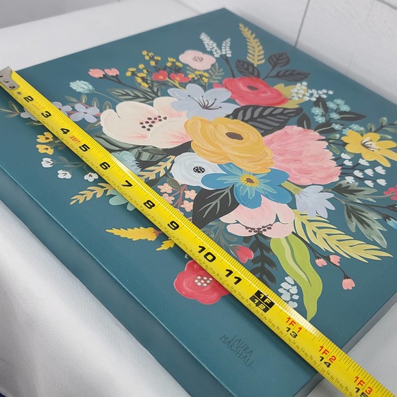 Floral Art Giclee Wild Garden VII by Laura Marshall Teal 14x14 Wrapped Canvas - Picture 4 of 8